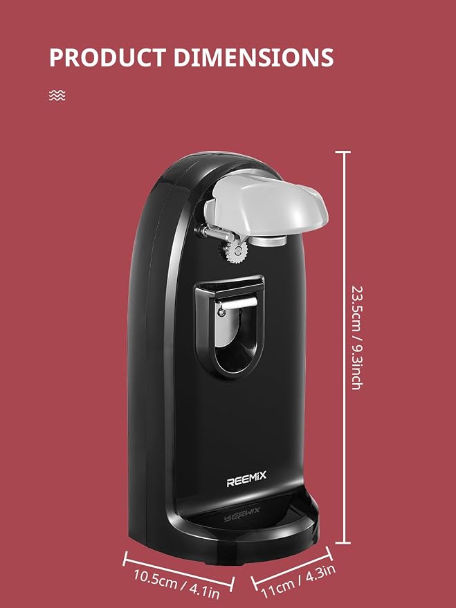 Reemix Electric Can Opener, One-Touch Operation, Knife Sharpener and Bottle Opener 3 in 1, Easy Clean Kitchen Tool for Home Use, Automatic Can Opener
