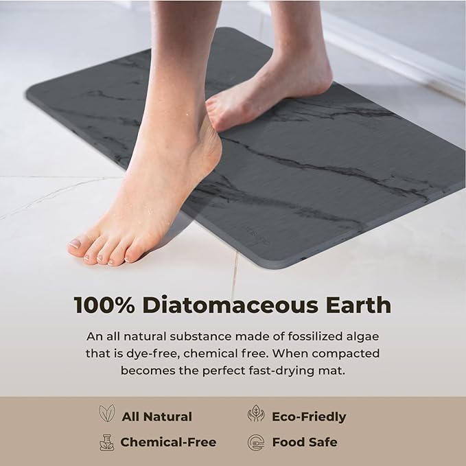 TOSORO - Stone Bath Mat Diatomaceous Earth Shower Mat Non-Slip Super Absorbent Diatomite Stone Bath Mats for Bathroom Floor Quick Drying Natural Easy to Clean (23.5 x 15) - Graphite