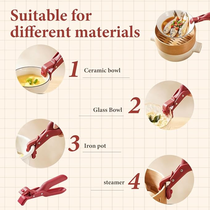 Multi-Purpose Anti-Scald Bowl Holder Clip for Kitchen, 2026 New Silicone Non-Slip Heat Insulation Anti-scald Clip, Multi-Function Anti-Scald Bowl Clip Hot Bowl Dish Plate Gripper Clips (Sliver, 1PC)