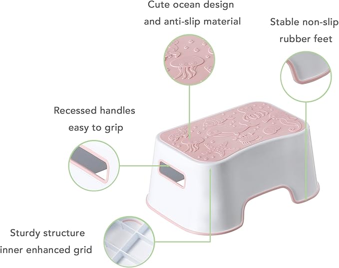Step Stool for Kids, Cute Design Toddler Kids Step Stool for Kitchen Bathroom and Toilet Potty Training, Sturdy and Lightweight Non-Skid Safety Foot Stool (Pink)