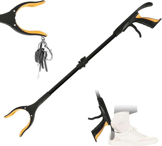 32 inch GrabRunner Folding Reacher Grabber Tool with Shoehorn,360° Rotating Head Grabber Tool with Strong Magnetic,Grabbers for Seniors (Gold)