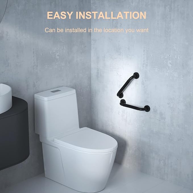 12 Inch Black Shower Grab Bar w/Anti Slip Rubber Grip, ZUEXT Stainless Steel Bath Grab Bar, Bathroom Balance Bar, Wall Mount Safety Handrail Support, Handicap Injury Elderly Senior Assist Handle