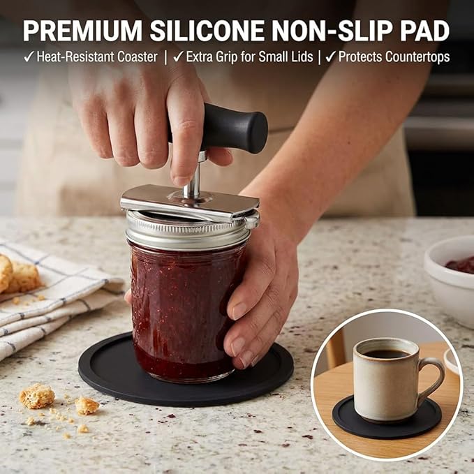 Adjustable Jar Opener for Weak Hands and Seniors, Multi-Functional Lid Opener Set with Non-Slip Silicone Pad, Easy Grip Bottle Opener for Arthritis, Stuck Jars & Bottles (Black, 2Pcs Set)