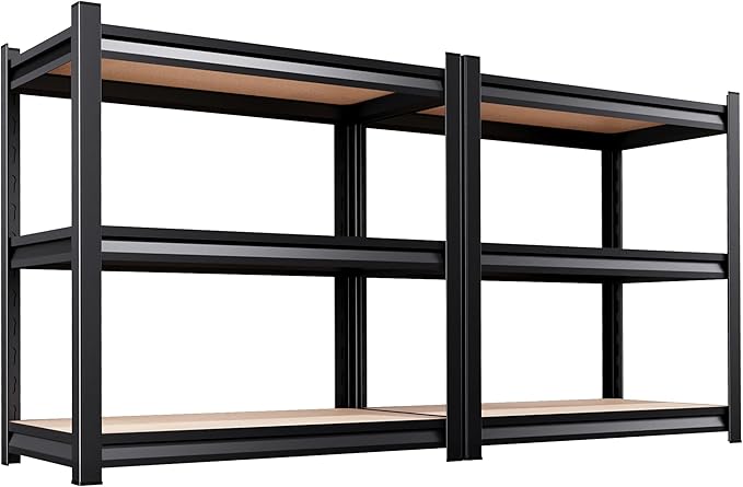2-Pack 3-Tier Heavy Duty Garage Shelving Set for Home Storage & Organization, Adjustable Metal Utility Rack for Garage, Pantry, Kitchen, Closet & Household Essentials, 33.5"H x 35.4"W x 15.7"D