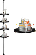 akinbas 360° Rotating Shower Caddy Tension Pole with 4-Tier Rustproof Lazy Susan 35-128 Inch No Drilling Coner Shelves Adjustable Shower Rack for Bathroom Bathtub Washbasin Plant Storage (Black)