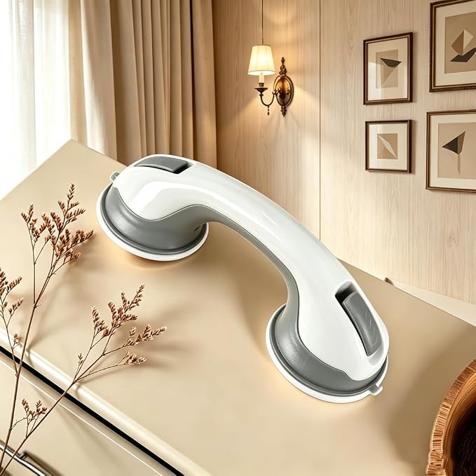 Suction Grab Bars for Shower, Safety Handle Support for Bathroom (1, Gray, 12in)