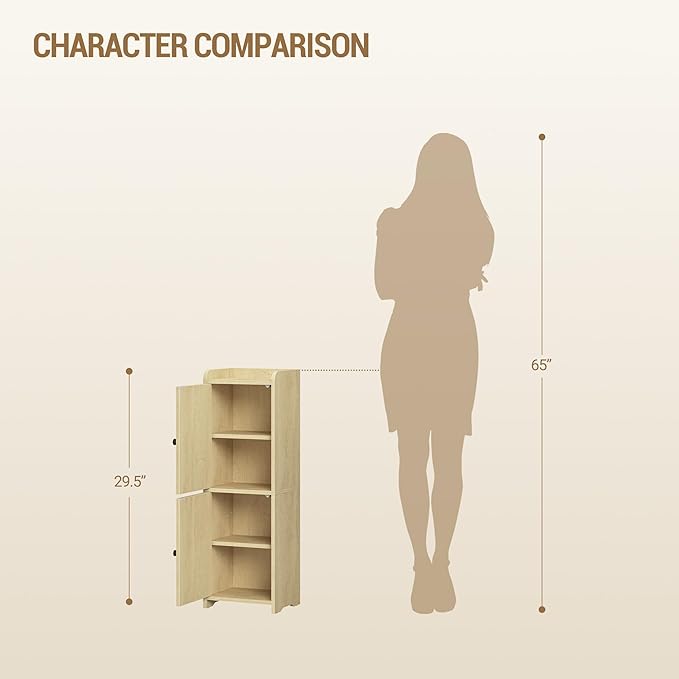 Hzuaneri Bathroom Storage Cabinet, Small Corner Floor Cabinet with 2 Doors and Adjustable Shelf, Narrow Toilet Paper Cabinets, Bathroom Organizer for Small Spaces, 7.9" D x 9.8" W x 29.5"Rattan Yellow