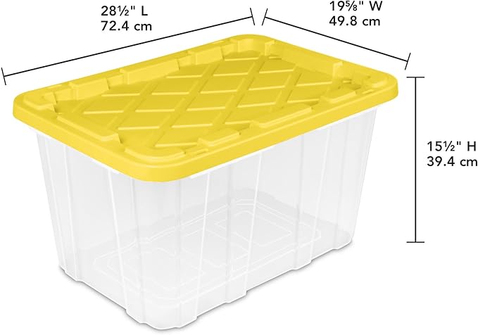 Sterilite 4-Tier Tote Rack & 4-Pack 27 Gallon Storage Box, Shelf and Tote Organizers - Plastic Shelving Unit and Container Bins for Bathroom, Garage, Pantry, Bookshelf, and Bedroom Organization