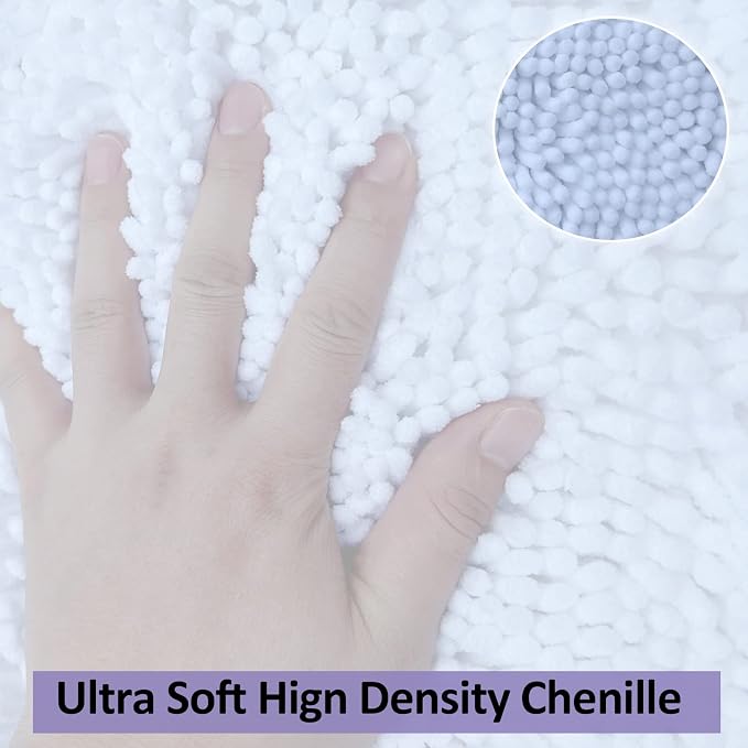 White Bathroom Rugs Chenille Bath Mat Set 3 Piece, Extra Soft, and Absorbent Shaggy Rugs, Machine Wash and Dry, Perfect Plush Carpet Mats for Tub, Shower, Bathroom Rug Mats
