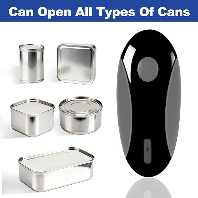 Rechargeable Electric Can Opener for Seniors with Arthritis, Handsfree Automatic Can Opener Electric with Smooth Edge, Magnet Lid Lifter, Fits Almost Can Sizes, Can Opener for Kitchen (Black & Grey)
