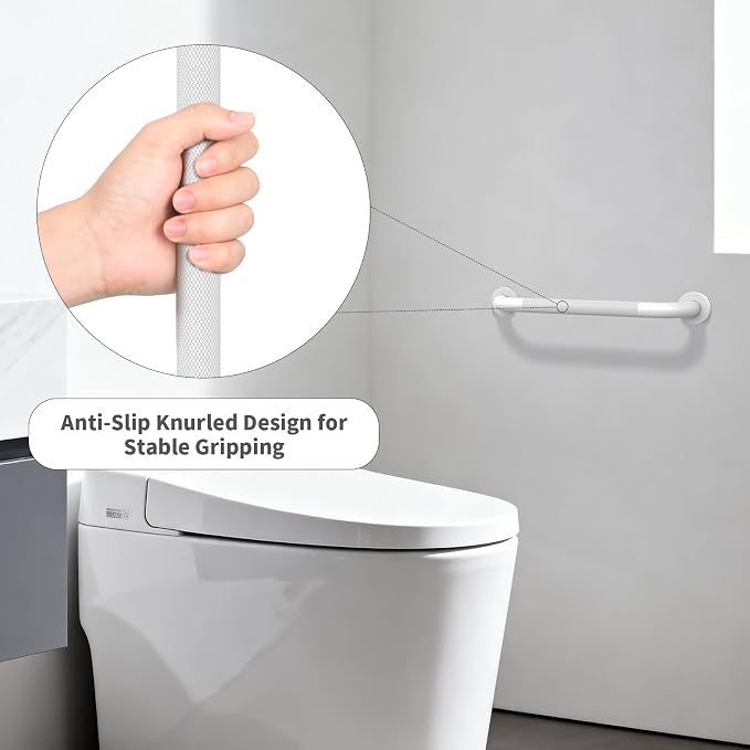 White Grab Bar 24 Inch, iHansee Anti-Slip Bathroom Grab Bar w/Knurled Grip, Stainless Steel Safety Handrail for Toilet Bathtub Shower, Wall Mounted Matte Black Handicap Bars Handle for Senior Elderly