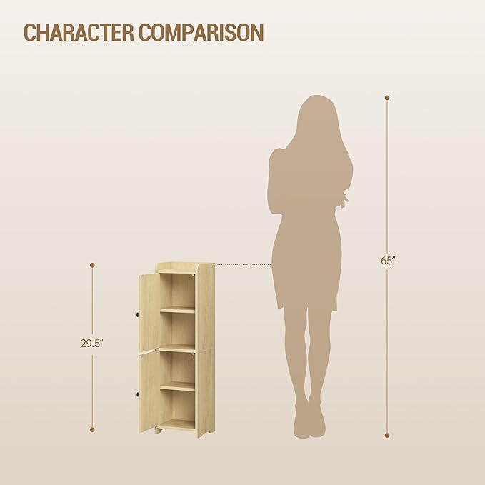 Hzuaneri Bathroom Storage Cabinet, Small Corner Floor Cabinet with 2 Doors and Adjustable Shelf, Narrow Toilet Paper Cabinets, Bathroom Organizer for Small Spaces, 7.9"D x 7.9"W x 29.5"H Rattan Yellow