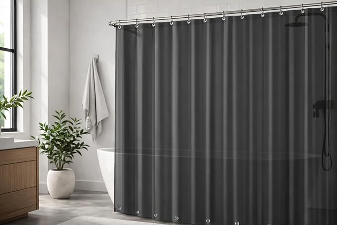 EHZNZIE Dark Grey Shower Curtain Liner 72x72, PEVA Waterproof Bath Curtain, No Chemical Smell, 3 Weighted Magnets, Durable with Rustproof Metal Grommets