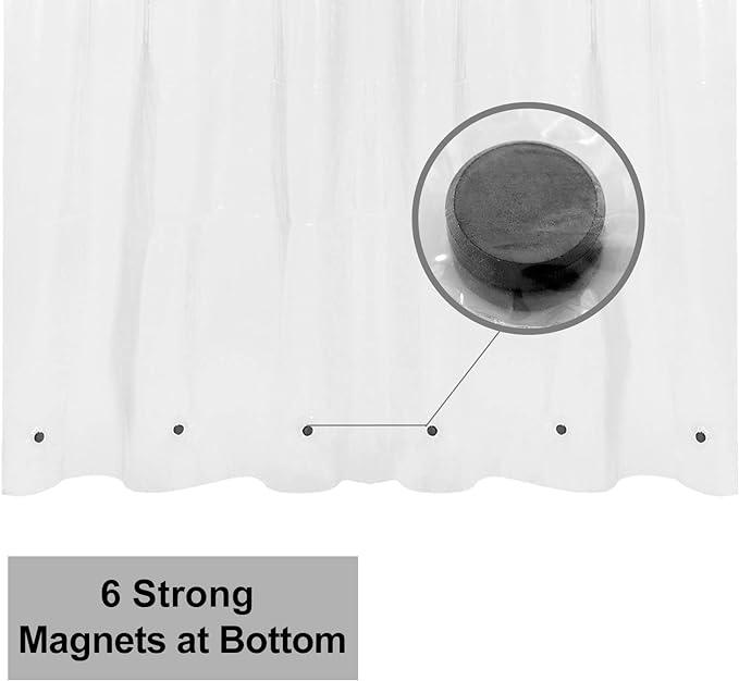 Barossa Design Clear Shower Curtain Liner 82 Width by 74 Height with Free Hooks - 6 Bottom Magnets, Waterproof PEVA, 12 Metal Grommets Curtain PEVA, 82x74