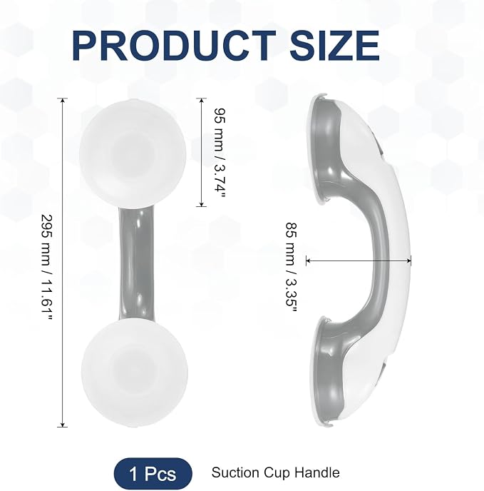 uxcell Grab Bars for Shower, 12 Inch Shower Handle Suction Cup, Grab Bars Elderly Assistance Products Safety Removable Grip Press-Lock for Seniors Bathtubs Bathroom Toilets, White/Gray