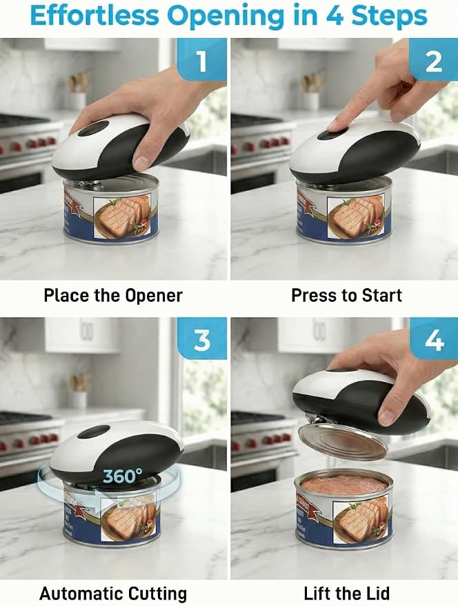 Rechargeable Electric Can Opener, Automatic One-Touch Hands-Free Opener for Seniors with Arthritis, Smooth Safe Edge, Fits Most Can Sizes