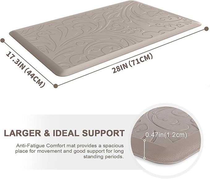 KMAT Kitchen Mat Cushioned Anti-Fatigue Waterproof Non-Slip Standing Mat Ergonomic Comfort Rug for Home,Office,Sink,Laundry,Desk 17.3" (W) x 28"(L),Khaki