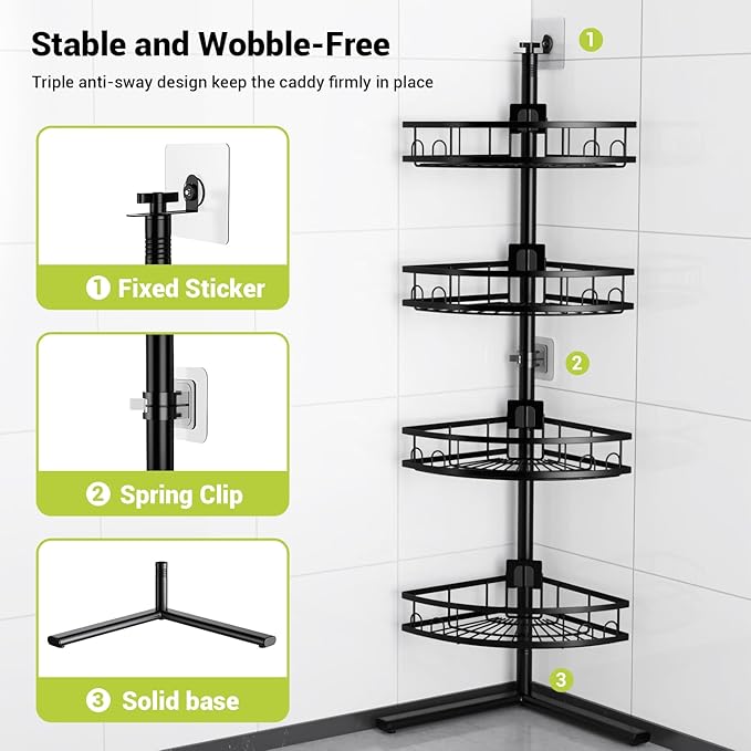 Aitatty Corner Shower Caddy Standing: 4-tier Rustproof Shower Organizer Shelf - Floor Shower Corner Shelf for Bathroom, Renters, Apartment & Dorm