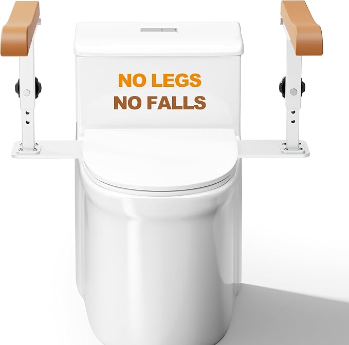 Simple Project 15.7" Toilet Safety Rails for Seniors, Flipped 90°＆Adjust Heigh Toilet Seat Handle, Super Sturdy 500LBS Toilet Safety Frame for Disabled or Mobility Issues, Grab Bars Arms(Brown)