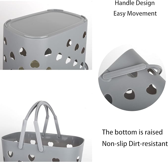 Anyoifax Portable Shower Caddy Tote Plastic Storage Basket with Handle Box Organizer Bin for Bathroom, College Dorm, Pantry, Kitchen, 2 Pack, Grey
