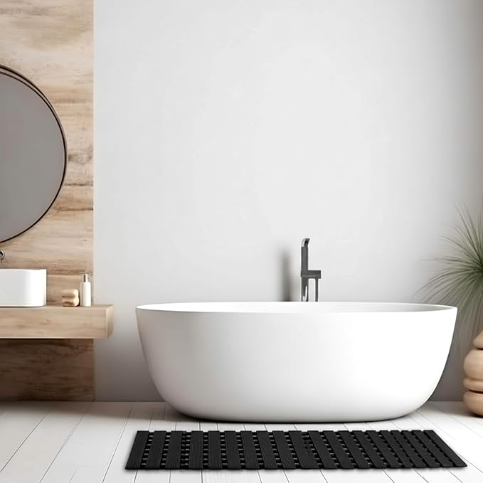 AceOrbit Weighted Non Slip Bath Mat for Textured tub, Heavy Duty Anti Slip Bath Mat for Bathtub and Shower Surfaces, Without Suction Cups for Textured, Reglazed, Refinished Tub(Black,32 x 17 Inch)