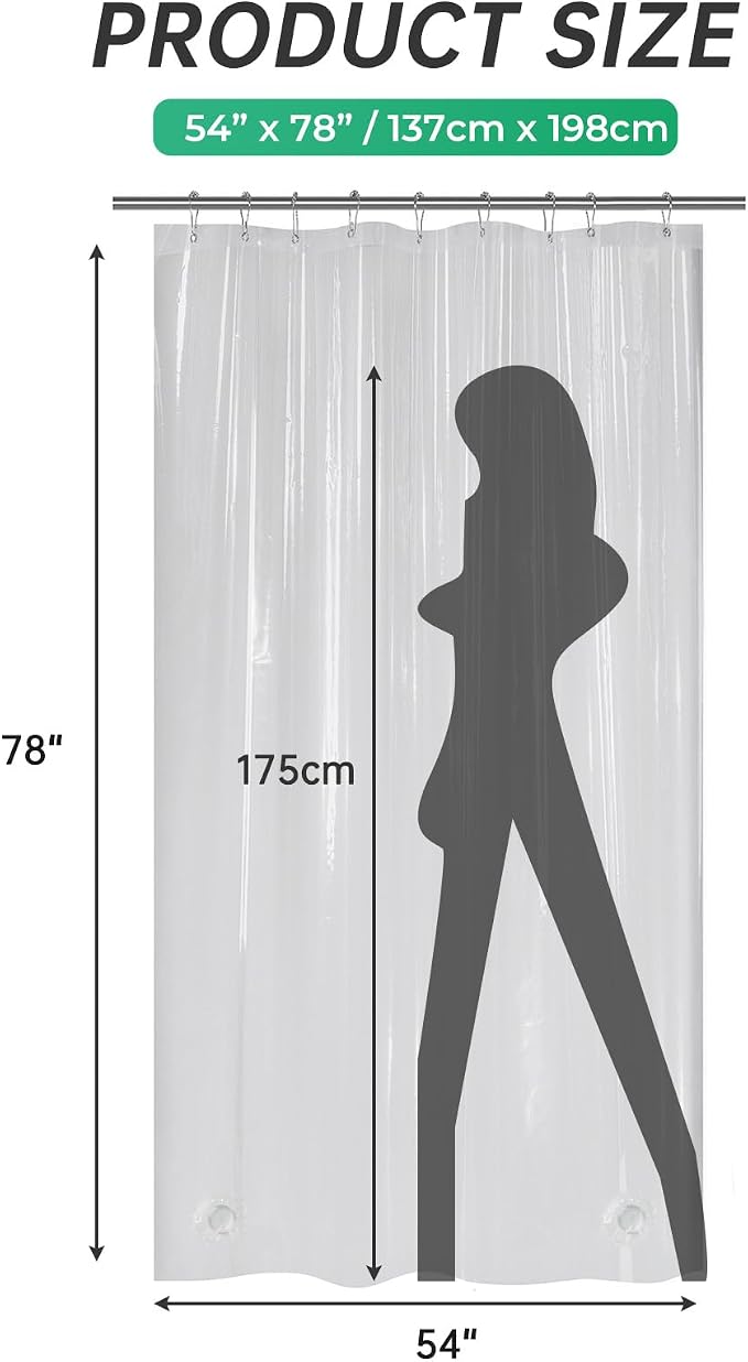 AmazerBath Stall Shower Curtain Liner 54x78, Plastic Shower Liner Clear, Small Shower Stall Curtain Liner Thick PEVA, Heavy Duty 8G, Stand Up Shower Curtain with 2 Weighted Stones and 9 Grommets