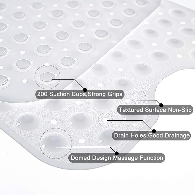 Tree Bud Bathtub Mats for Shower Tub Non-Slip Bath Mat 39 x 16 Inch Extra Long Shower Mat, Bath Tub Mat for Bathroom with Machine Washable, BPA Free for Kids (White)