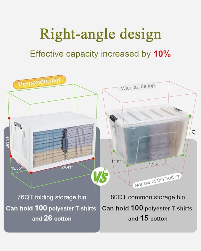 OlarHike 76QT Lockable Storage Bins with Lids - Folding Storage Box with Doors & Wheels, Collapsible Plastic Bins for Home, Dorm, Closets, Office, School, Stackable Containers, 4 Pack Cubes