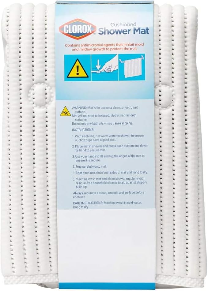 Duck Brand Clorox Cushioned Shower Mat, Non Slip Bathtub Mat with Suction Cups, 21 Inches x 21 Inches, White
