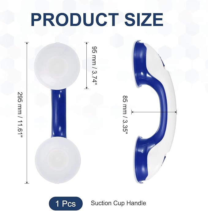 uxcell Grab Bars for Shower, 12 Inch Shower Handle Suction Cup, Grab Bars Elderly Assistance Products Safety Removable Grip Press-Lock for Seniors Bathtubs Bathroom Toilets, White/Blue