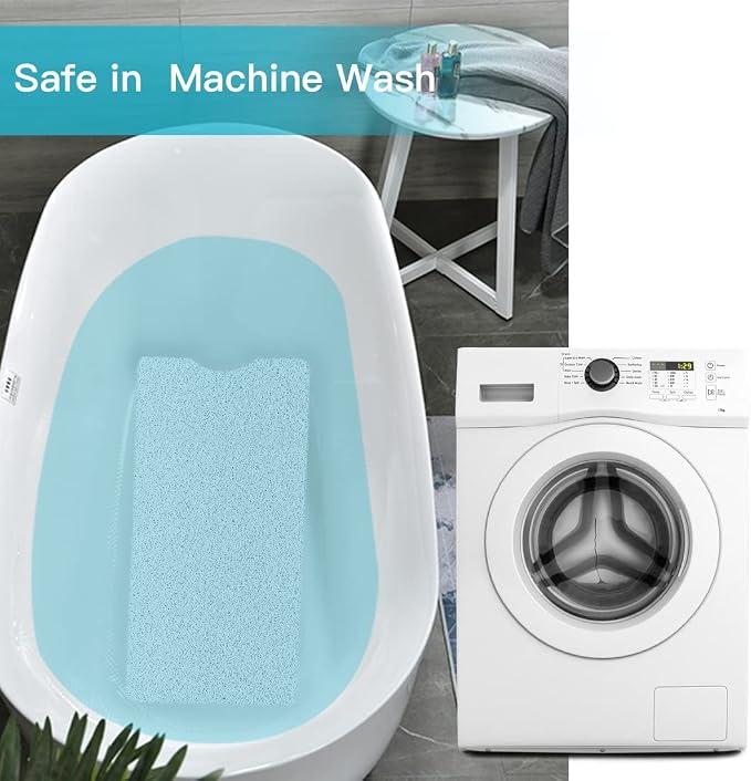 Bathtub Mat Non Slip Shower Mat Soft PVC Loofah Bath Tub Mats with Drain for Bathroom Tub 40 x 16 Inch (White)