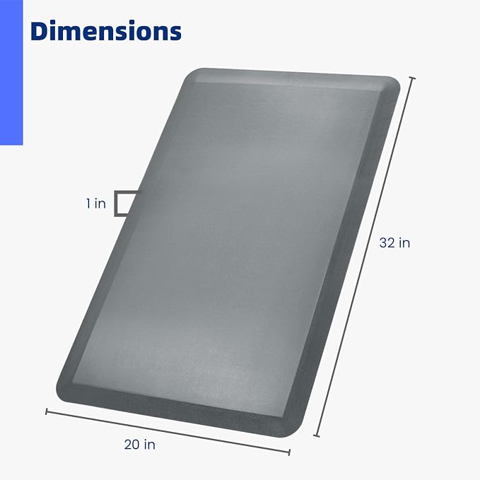 Art3d 1" Thick Kitchen Mats for Floor, Waterproof 20" X 32" Cushioned Comfort Mat, Anti Fatigue Mats for Kitchen, Ergonomic Standing Office Desk, Home and Garage, Grey