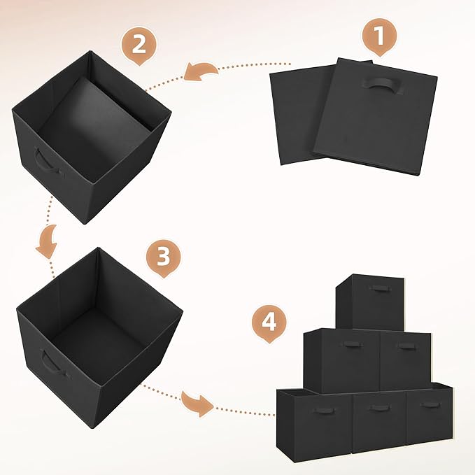 STORAGE MANIAC Storage Cubes, 13 Inch Collapsible Storage Bins with Handles, 8 Pack Fabric Foldable Bins for Organization, Durable Storage Bins for Closet, Shelves, Offices, 8-Pack Black