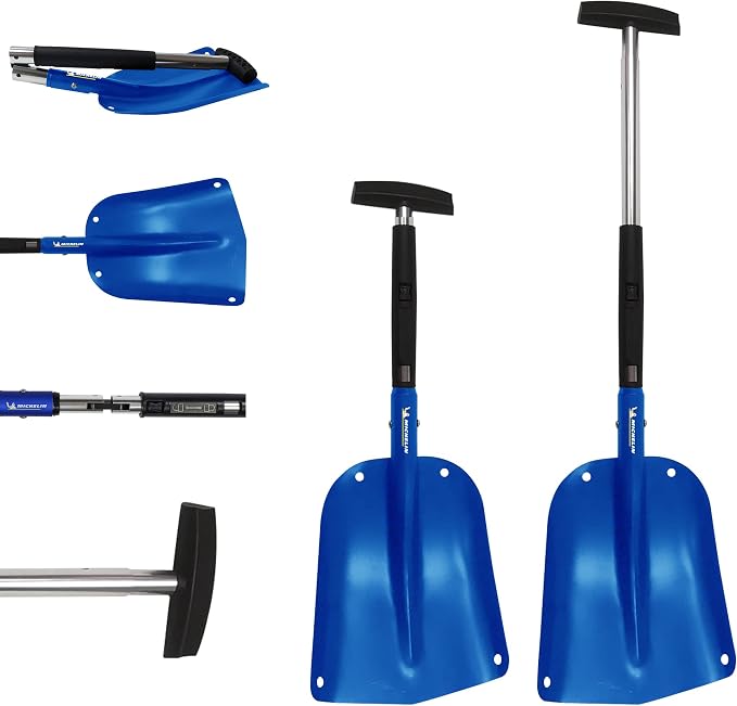 Michelin Ultra Compact 40" Folding Utility Snow Shovel for Car Emergency, Blue, Telescoping Handle, Collapsible, Lightweight, Winter Survival Gear, for SUV, Truck, Snowmobile, Camping - 2 Pack