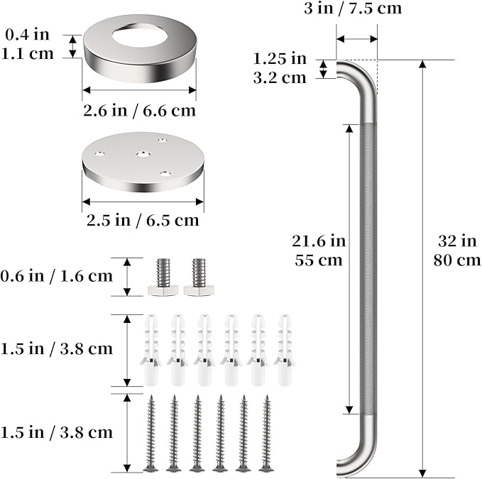 Brushed Nickel Grab Bar 32 Inch, iHansee Anti-Slip Bathroom Grab Bar w/Knurled Grip, Stainless Steel Safety Handrail for Toilet Bathtub, Wall Mounted Shower Handle Handicap Bars for Senior Elderly