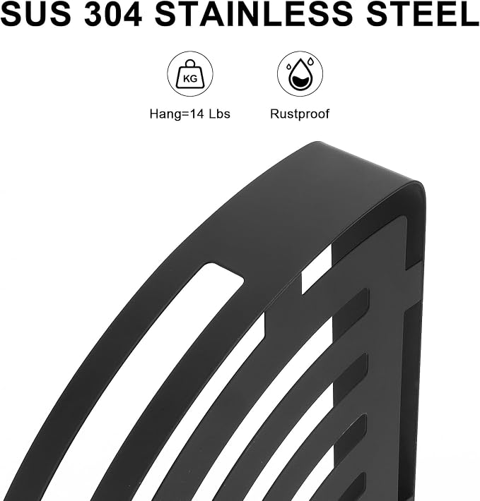 NearMoon Bathroom Shower Caddy 2 Pack, 304 Stainless Steel Shower Organizer with 2 Hooks, No Drill (Corner Shelf, Matte Black)