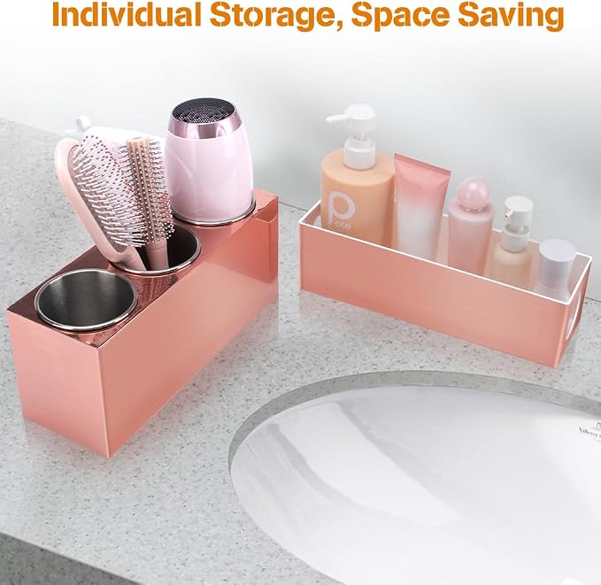 GFWARE Hair Tool Organizer - Bathroom Vanity Organizers and Storage, Hair Styling Accessories Hot Tools Organizer Hair Dryer, Blow Dryer, Curling Iron, Flat Iron, Hair Straightener, Pink