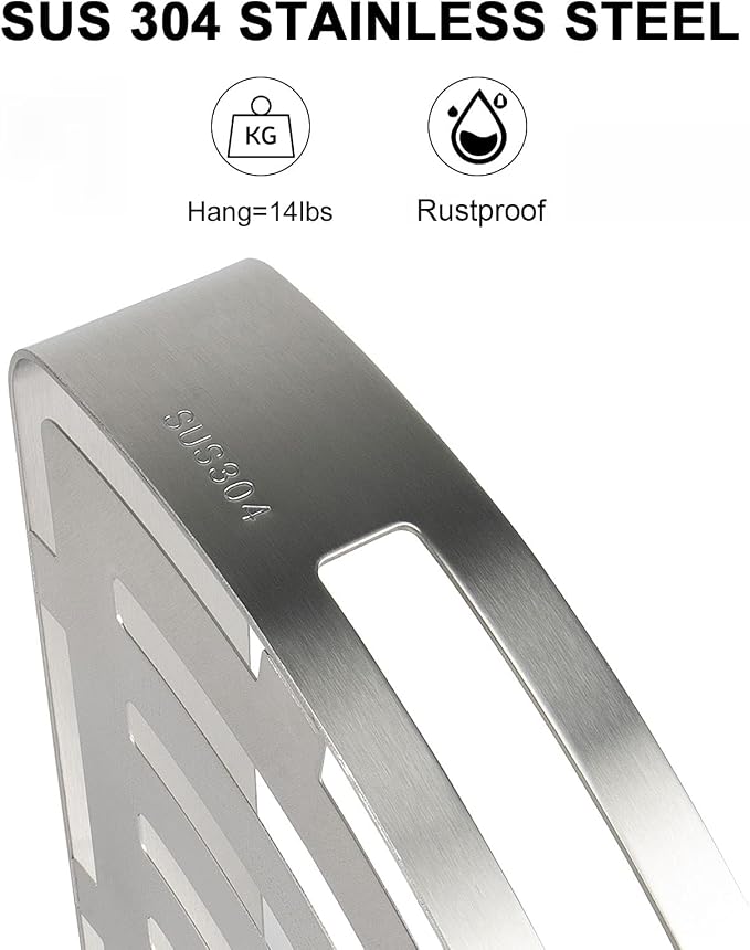 NearMoon Bathroom Shower Caddy 2 Pack, 304 Stainless Steel Shower Organizer with 2 Hooks, No Drill (Corner Shelf, Brushed Nickel)