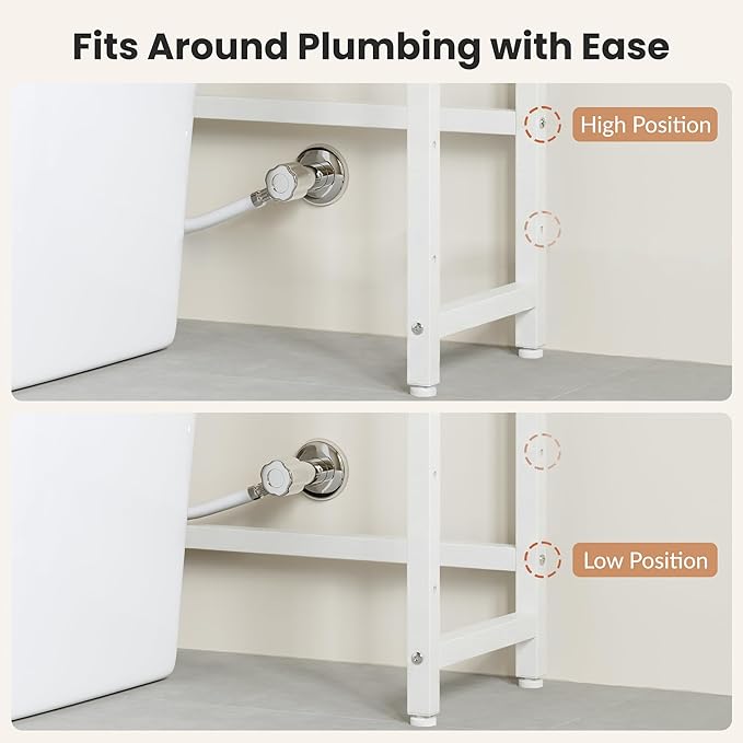 Over The Toilet Storage Shelf, 4-Tier Bathroom Organizer with Basket & Hooks, Sturdy Space Saver for Small Bathrooms, White