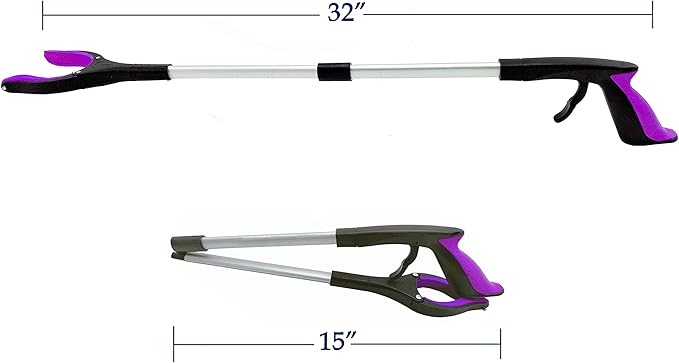 Reacher Grabber Tool 32 Inch 2-Pack, Foldable Trash Picker Grabber, Trash Gripper, Garden Nabber, Litter Picker, Extended Grabber（Red/Purpl)