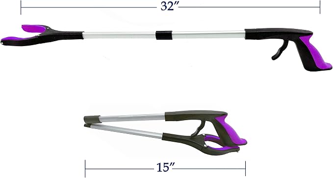 Reacher Grabber Tool 32 Inch 2-Pack, Foldable Trash Picker Grabber, Trash Gripper, Garden Nabber, Litter Picker, Extended Grabber（Purple/Blue)