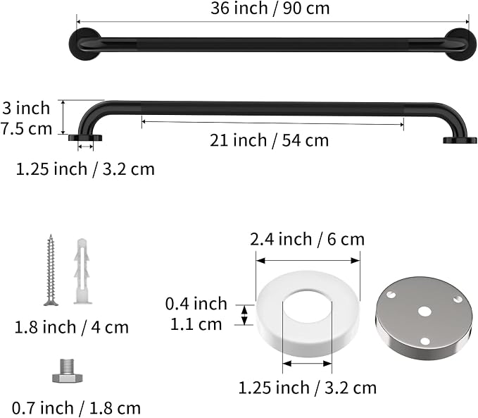 Black Shower Grab Bar w/Anti-Slip Knurled Grip 36 Inch, Zepolu Stainless Steel Bathroom Handicap Grab Bars, Safety Bar Balanced Handrail, Handicap Injury Elderly Senior Assist Support Shower Handle
