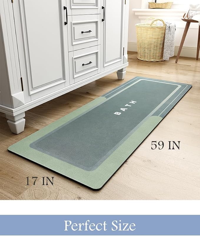 MontVoo-Bath Mat-Bath Mat Rug Non Slip Super Absorbent Stain Resistant Quick Dry Thin Bathroom Rug-Bath Mats for Bathroom Floor Bathtub Vanity-Bathmat Bath Rug Easy Care 17"x50" Green