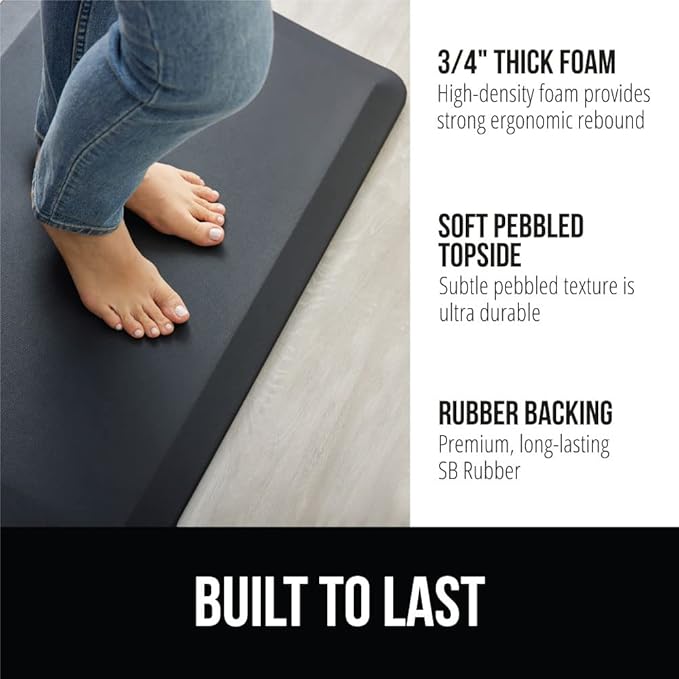GORILLA GRIP Comfortable Cushioned Kitchen Mats for Floor, Waterproof Stain Resistant Top, 3/4 Inch Thick Ergonomic Standing Desk Anti Fatigue Mat, Supports Ankles and Feet, 17x24, Black (Pack of 2)
