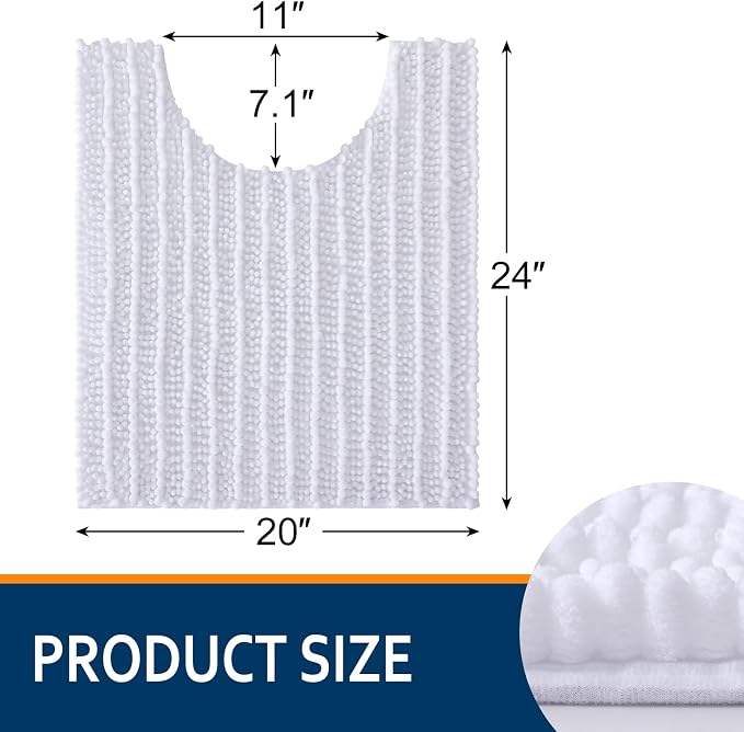 Smiry Bathroom Toilet Rugs U Shaped 24x20, Extra Soft Absorbent Non Slip Rubber Backing Chenille Contour Bath Rugs for Toilet, Machine Washable Contoured Bath Mats, White