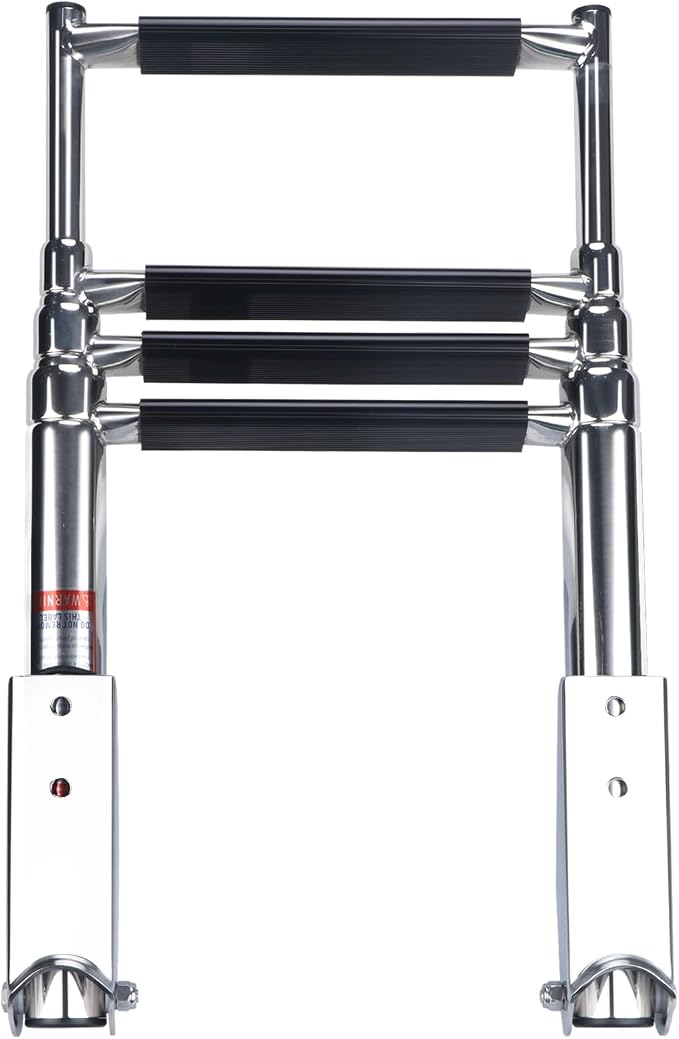 4 Step Boat Ladder, Stainless Steel Telescopic 4 Step Pontoon Boat Ladder, Extendable Dock Ladder for a Pontoon, Max. Load 900 Pound Capacity Marine Telescoping Ladder for Boat Yacht