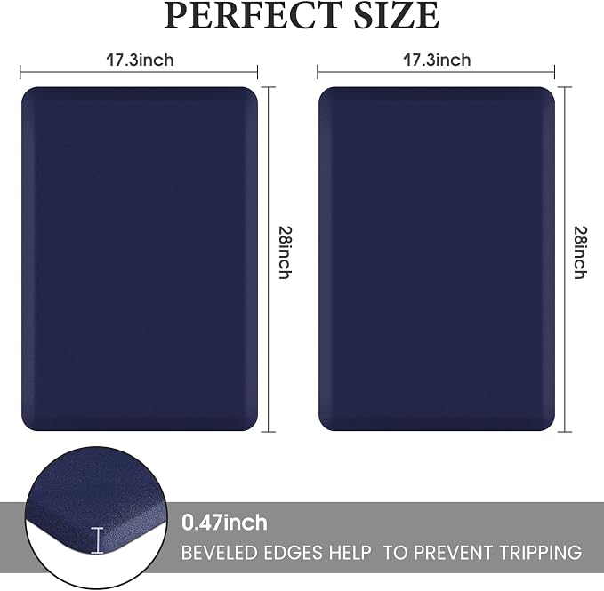 HappyTrends 2 PCS Kitchen Mat Cushioned Anti-Fatigue Floor Mat, Heavy Duty Ergonomic Comfort Foam Standing Mat, Waterproof Non-Slip Kitchen Rugs for Home, Office, Laundry,Navy