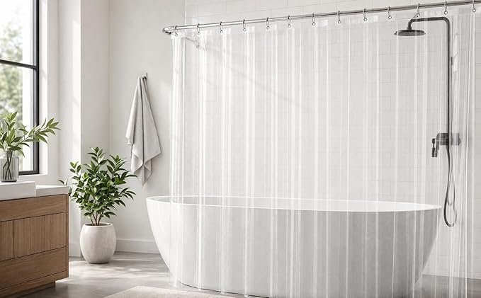 EHZNZIE Frosted Shower Curtain Liner 72x72, PEVA Waterproof Bath Curtain, No Chemical Smell, 3 Weighted Magnets, Durable with Rustproof Metal Grommets
