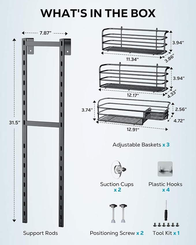 Nieifi Over The Door Shower Caddy Pantry Organizer Rack with Reliable Hooks, Sturdy Hanging Shower Organizer Shelf Basket Storage Rack, Bathroom Shelves Drill Free Extra Large, Black