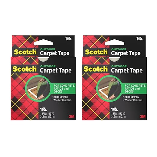 3M Scotch Double-Sided Carpet Tape 1.3 in x 40 ft – Heavy Duty Indoor/Outdoor Rug Gripper for Hardwood, Vinyl, Tile & Concrete Floors – Non-Slip Adhesive for Area Rugs and Mats - 2 Pack